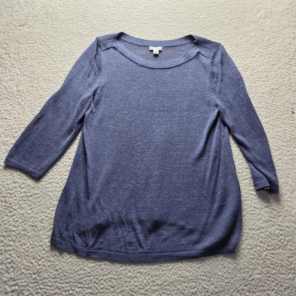 J. Jill Sweater Womens Petite Medium Blue Scoop Neck 3/4 Sleeve Knit Pullover